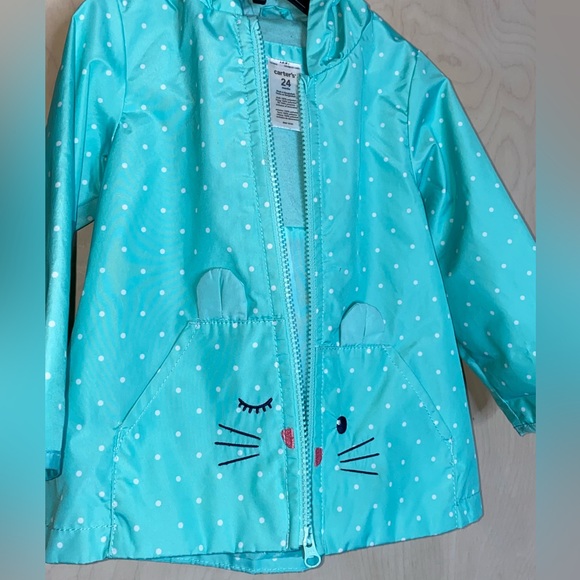 Carter’s Windbreaker Hooded Green Poke a dots Bunny 24mo - Picture 2 of 11